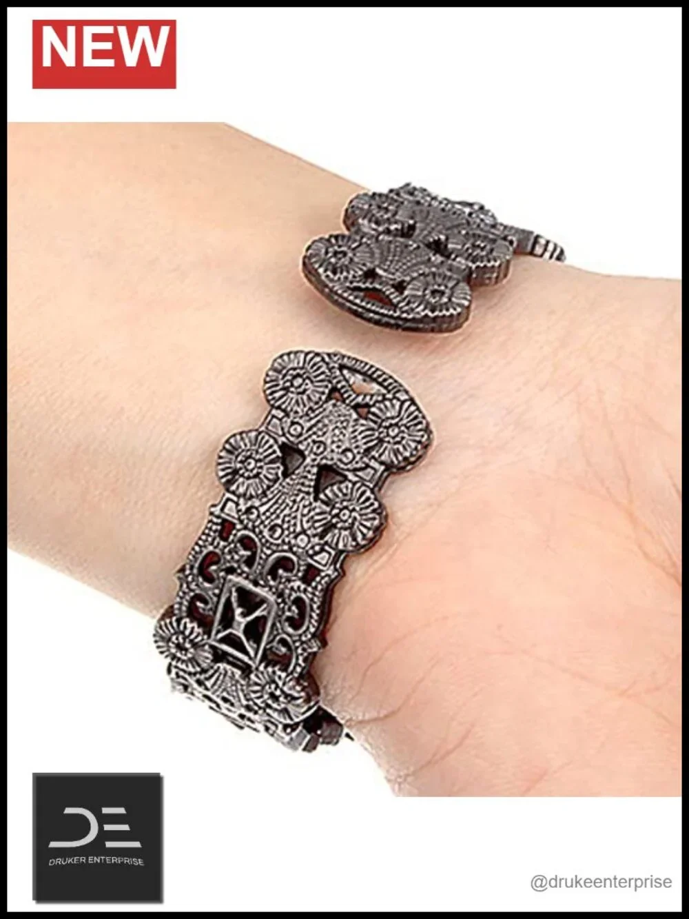 Vintage Cuff Bangle Bracelet Watch Carved Flowers Quartz Analog Wrist Watch